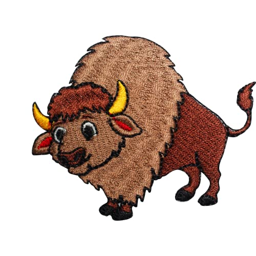 Niedlicher Bison-Aufnäher, Tier-Aufnäher, Bison-Aufnäher, Cartoon-Patch, Applikation, Kinderreime, bestickt, zum Aufbügeln oder Aufnähen, Abzeichen für Kleidung usw., 7 x 6 cm von WASPRO