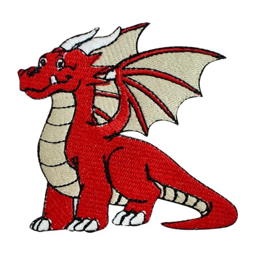 Niedlicher roter Drachen-Aufnäher, Kinder-Drachen-Aufnäher, Monster-Patch, bestickt, zum Aufbügeln oder Aufnähen, Abzeichen für Kleidung usw. 9 x 5 cm von WASPRO