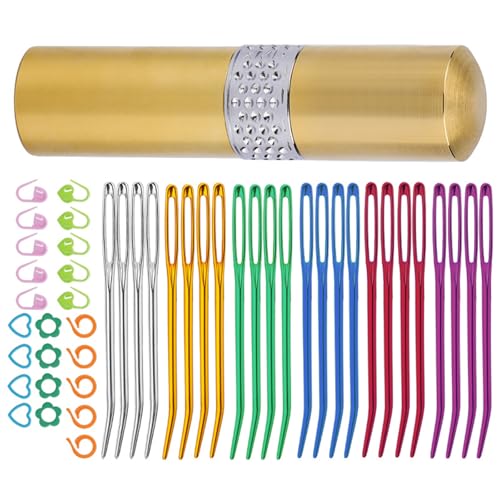 WASTEBIN 48Pcs Big Eye Gebogene Nadel Gebogene Spitze Tapisserie Nadel Nähen Marker Locking Stitching Marker Mit Fall Für Anfänger von WASTEBIN