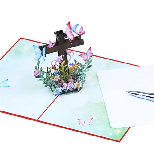 WATERBELINE Religiöse Kreuze Osterkarte 3D Popup Osterkarte Religiöse Beileidskarte Kondolenzkarte Mit Nachrichtenumschlag 3D Popup Grußkarte von WATERBELINE