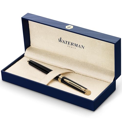 Waterman Hémisphère Füller | Mattschwarz mit Zierteile aus 23 K Gold | Füllfederhalter mit mittlere Feder | blaue Tinte | Geschenkbox von WATERMAN