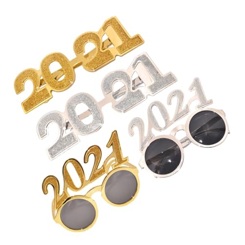 WATIIFUFU 4 Stück 2021 2021 Brillen Lustige Partybrillen 2021 Partygeschenke Party Lustige Sonnenbrille Kostümbrille Requisiten Für Fotoautomaten 2021 Maskerade-party Glitzerbrille Silver von WATIIFUFU