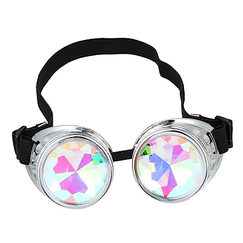 WATIIFUFU Kaleidoskop Brille Steampunk Sonnenbrille Kreis Brille Kaleidoskop Sonnenbrille Kaleidoskop Brille Steam Punk Brille Nacht Party Sonnenbrille Punk Brille Silberne Ac von WATIIFUFU