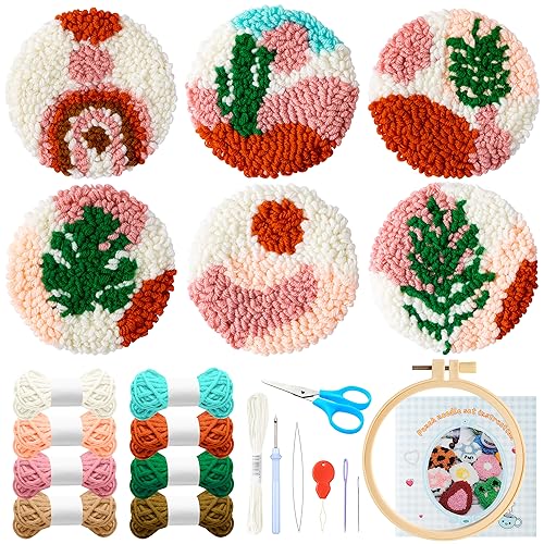 WATINC 22 Stück Craft Punch Needle Untersetzer Kit DIY Needle Punch Handwerk Stickerei Kit für Anfänger einfach Filz Garne Stickerei Coaster Kunst und Handwerk Needle Coaster mit Anleitung von WATINC