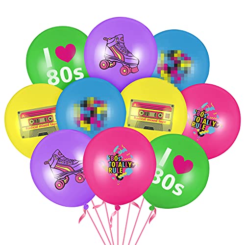 WATINC 52 Stück I Love 80s Latex Ballons Set für 80er Retro Party Luftballons Dekoration für Geburtstag Rock and Roll Mottoparty Zurück zu 80er Jahre Partyballons für Geburtstagsparty Dekoration von WATINC