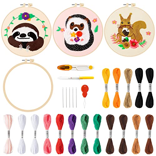 WATINC Anfänger Stickerei Set DIY Kunst Handwerk Nähen Kinder Gestanzte Kreuzstich Näh-Kit Nadelpunkt Starter Kit Näh-Set mit Anleitung, Stickreifen, Fäden und Werkzeugen für Erwachsene Kinder von WATINC