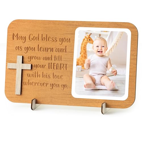 WATINC Baptism 6 Stück Baby Bilderrahmen Weihnachtsfotorahmen Baby Andenken Geschenk Personalisierte Gravierte Holzfotorahmen Segenskarte im Rahmen Taufe Andenken Fotorahmen für Jungen und Mädchen von WATINC