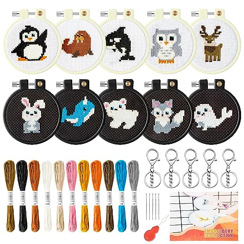 WATINC DIY Embroidery Cross Stitch für Kinder Polartiere Muster Stickerei Anfänger Set Mit Mustern Und Anweisungen Kreuzstich-Set Starter Kit Nähen mit Anleitung Punch Needle Anfänger Stickerei von WATINC