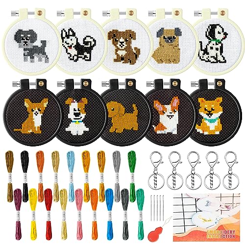 WATINC DIY Embroidery Cross Stitch für Kinder Welpen Muster Stickerei Anfänger Set Mit Mustern Und Anweisungen Kreuzstich-Set Starter Kit Nähen mit Anleitung Punch Needle Anfänger Stickerei von WATINC