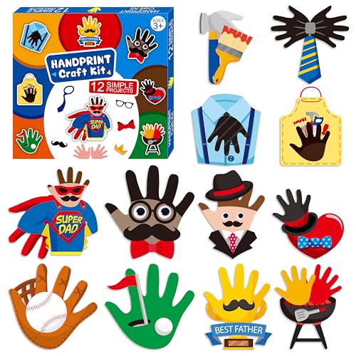 WATINC Father Day Handprint Art Crafts - 12 Pcs Vatertag Pappteller Kunst Sets Ausschnitte liefert Super Dad Klassenzimmer Dekorationen Hand drucken pädagogische Kits für Vorschulkinder Kleinkinder von WATINC