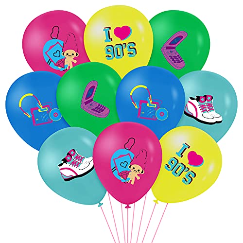 WATINC 52 STÜCKE 90er Jahre Retro Latexballons Set für Rock & Roll Party Neonfarbene Luftballons Retro Party Dekoration Zurück zu 90er Jahre Partyballons für Geburtstagsparty Dekoration von WATINC