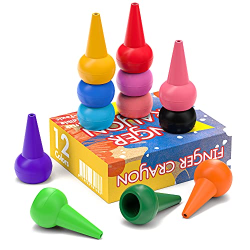 WATSABRO Kleinkinder Wachsmalstifte, 12 Farben Stapelbares Handflächengriff Wachsmalkreide, Wachsmalstifte Montessori Spielzeug für Baby Kleinkind und Kinder von WATSABRO