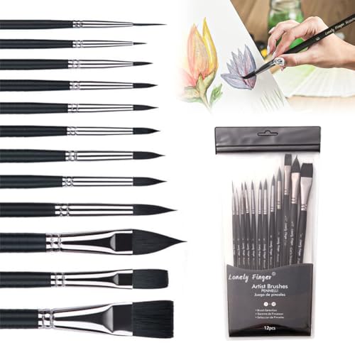 12 Stück Aquarellpinsel Set, Nylon Pinsel, Acrylfarben Pinselset, Pinsel für Aquarell Acryl Gouache Ölgemälde, Malerei Ölfarben Brush Set für Künstler, Erwachsene und Kinder von WAVATA