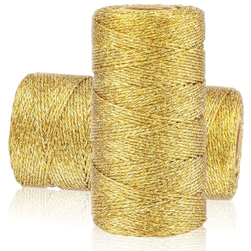 200m Gold Metallic Kordel, 1.5mm Kordel Bindfaden, Goldfaden DIY Bastelschnur, Verpackungsschnur, für Basteln, Geschenkverpackung, Weihnachts Dekoration (Gold) von WAVATA