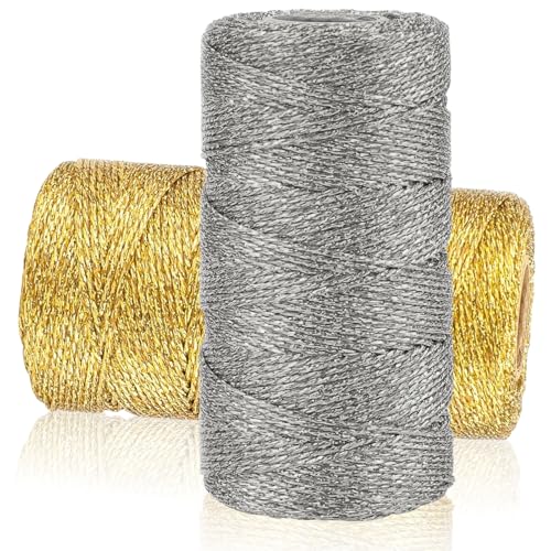 200m Gold Und Silber Metallic Schnur, 1.5mm Kordel Bindfaden, Goldfaden DIY Bastelschnur, Verpackungsschnur, für Basteln, Geschenkverpackung, Weihnachts Dekoration (Gold und Silber) von WAVATA