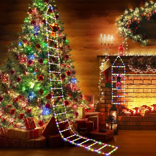 WAVATA LED Weihnachtsmann Leiter Lichterkette - 170cm Leiter Lichterkette mit Weihnachtsmann mit 8 Leuchtfunktionen Dimmbar,Timer,Speicherfunktion,für Innen Außen Weihnachtsbaum Weihnachten Deko von WAVATA