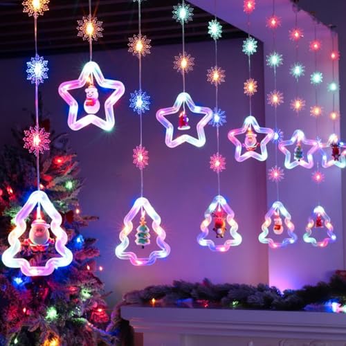 WAVATA lichtervorhang weihnachten LED, 3 Meter 8 Modi USB Weihnachtsdeko Fenster Beleuchtet, lichtervorhang innen fenster, Weihnachtsbeleuchtung Fenster Lichterkette Innen (Farbiges Licht) von WAVATA