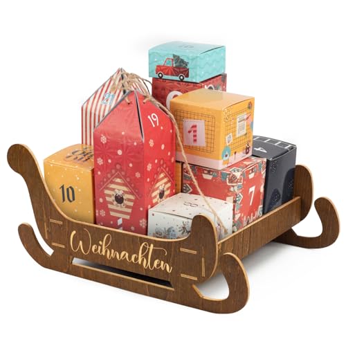 Weihnachtsdeko-Tabletts aus Holz im Schlittendesign, Adventskalender-Geschenkbox-Tablett von WAVEJOE