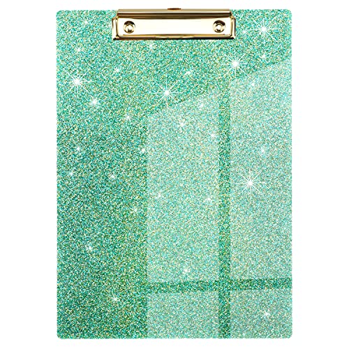 WAVEYU Acryl-Klemmbrett, Glitzer-Klemmbrett für Frauen und Mädchen, Stardardardardardard-Briefgröße, Klemmbrett mit niedrigem Profil, goldfarbener Clip, 31.8x22.9 cm, Grün von WAVEYU