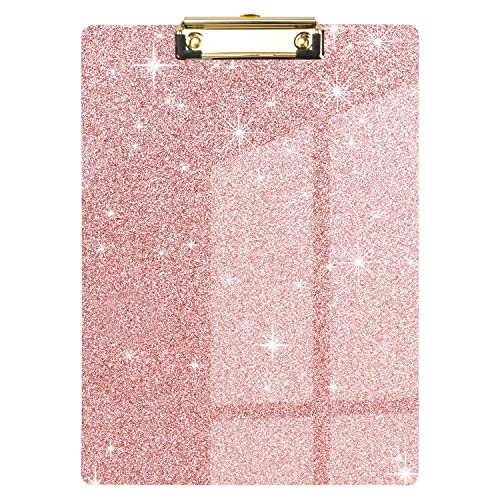 WAVEYU Acryl-Klemmbrett, glitzerndes rosa Klemmbrett für Frauen und Mädchen, Stardard Briefgröße Klemmbrett mit niedrigem Profil, Goldclip, entworfen für Klassenzimmer, Schule und Büro, A4-Größe 31,8 von WAVEYU