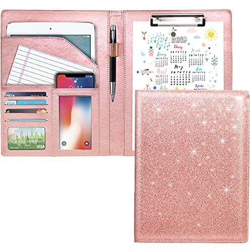 WAVEYU Padfolio/Lebenslauf-Portfolio-Mappe, glitzernd, rosa, für Damen, niedlicher rosa Padfolio-Einband, Konferenz-/Rechtsdokumenten-Organizer mit Klemmbrett, Dokumententasche von WAVEYU