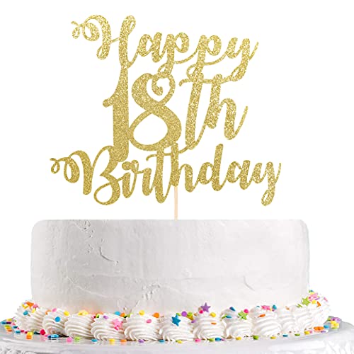 Happy 18th Birthday Cake Topper-Happy 18th Birthday 18th Anniversary Party Decorations Golden Glitter Happy 18th Birthday Cake Decoration Hello 18 Forever 18 Party Decoration von WAWUO