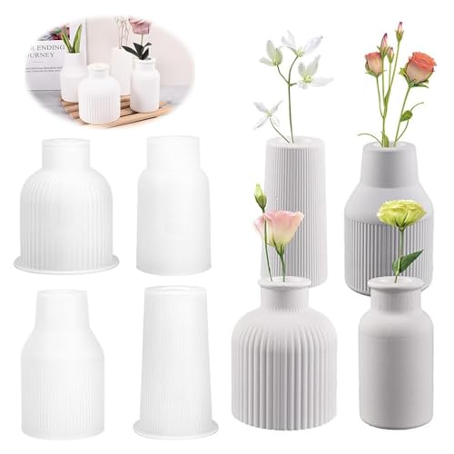4 Stück Vase Silikonform, Vase Silikonformen Epoxidharz Formen, DIY Vases Resin Formen Vase Gießformen Silikon, Vase Silicone Mould, für von Blumenvase Blumentopf Heimdekoration von WAYBWZDQ