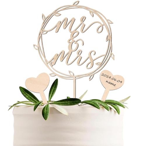 Mr & Mrs Cake Topper Hochzeit Holz Tortendeko Hochzeit und 2 Herz Cake Topper zum Beschriften Hochzeitstorte Deko für Hochzeit Jubiläum Verlobung Antrag von WAYBWZDQ