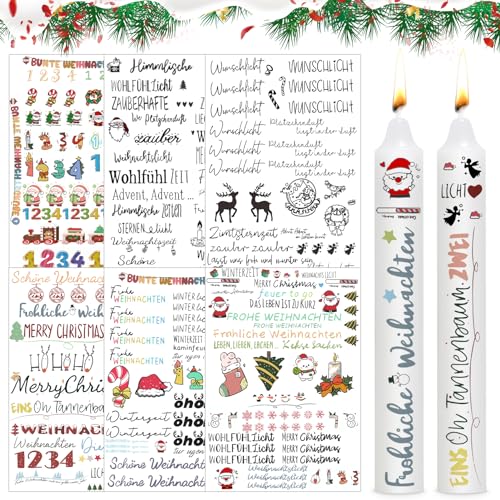 WAYBWZDQ Kerzen Sticker Weihnachten,6Pcs Kerzen Aufkleber Weihnachten Kerzentatoo Weihnachten Tattoo Folie Kerzen Weihnachten Kerzentattoos Weihnachten Kerzenaufkleber Kerzen Tattoofolie von WAYBWZDQ