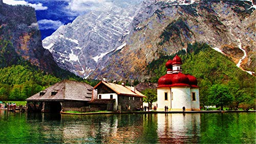 Malen nach Zahlen Berchtesgaden Bayern See Berge Landschaft Wald Home Decoration für Erwachsene Kind Anfänger mit Pinsel Fantasie 40X50CM Ohne Rahmen von WAZHCY