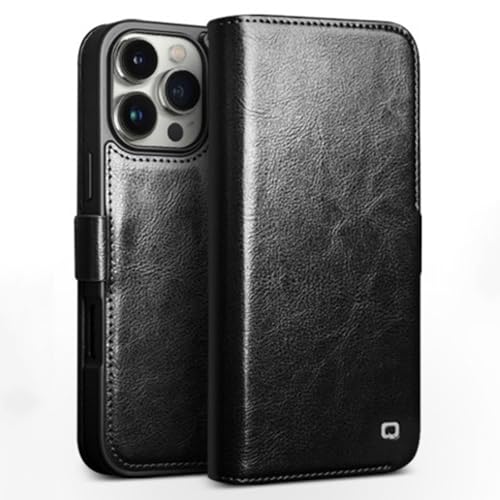 Brieftaschen-Hülle für iPhone 16/16 Plus/16 Pro/16 Pro Max, handgefertigte Klappschutzhülle aus 100 % echtem Rindsleder mit Magnetverschluss und Kartenfächern – Standfunktion (Schwarz, 16 Pro Max) von WBRSybUK