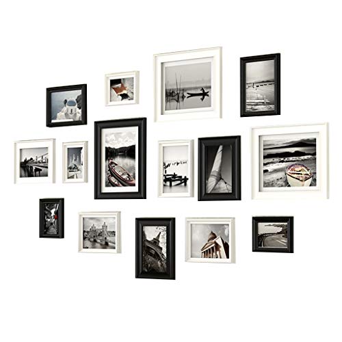 WBRSybUK 15-teiliges Collage-Set aus Holz mit Bilderrahmen, mehrere verschiedene Größen, Fotorahmen mit transparentem Glas für Galerie, Wohnzimmer, Treppenhaus-Dekor, schwarzer + weißer Rahmen von WBRSybUK