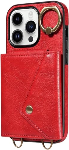 WBRSybUK Ledertasche für iPhone 16 Pro Max/16 Pro/16 Plus/16, Crossbody-Geldbörsen-Telefonhülle mit Magnetverschluss, Kartenhalter, Metallständer von WBRSybUK