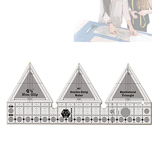 WBTY 45/60/90-Grad-Doppelstreifenlineal, Doppelstreifen-Quiltlineal, Kreative Linealgitter, Quiltlineale, rutschfeste Vierteldreieck-Schneidführung Zum Nähen(10 Inch-60 Grad) von WBTY