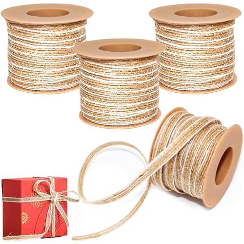 Jute Sackleinen Band, 4 Rollen Dekoband Sackleinen Band, 5 mm Jute Hessisches Band, Juteband Rollen 10M/Rolle, Juteband Bastelband, für DIY-Kunsthandwerk Geschenkverpackung Hochzeit Party Home von WBYNB