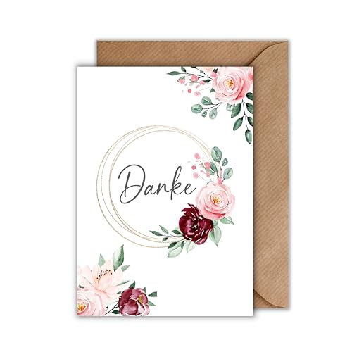 10x Dankeskarte mit Umschlag - Danksagung Danke Karte mit Blume Abschiedskarte als Klappkarte Abschied - Hochzeit Danke Karte Set 10 Karten (DIN A6) von WBdesignz