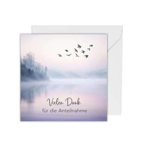 10x Danksagungskarten Trauer - Klappkarte Danksagung Winter See Beileidkarte mit Spruch - Dankeskarten mit Umschlag (125 x 125 mm) von WBdesignz