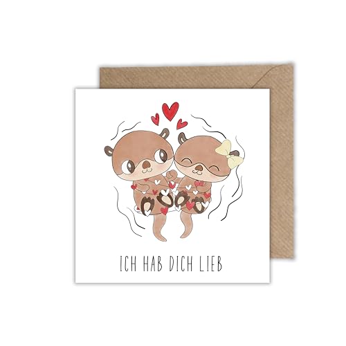 Karte Liebe für Partner Beziehung - Klappkarte mit Umschlag für Jahrestag Hochzeitstag Valentinstag Otter Karte (125 x 125 mm) von WBdesignz