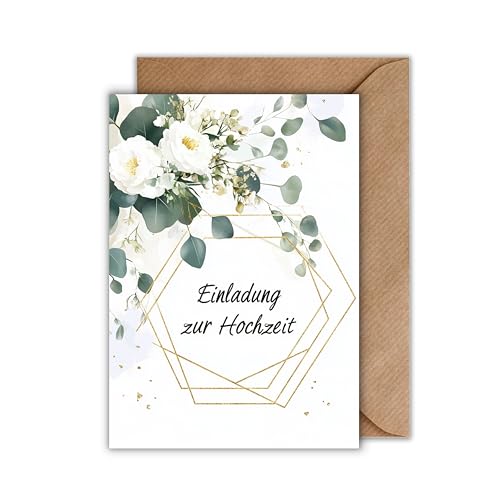 WBdesignz 10er Einladung Karte Hochzeit Grüngold Sechseck mit Umschlag von WBdesignz