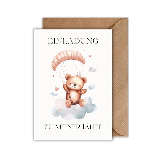 WBdesignz 10er Set Einladung Taufe Karte mit Umschlag - Niedliche Einladungskarten Einladung zur Taufe für Freunde, Familie Tauffeier (DIN A6) von WBdesignz