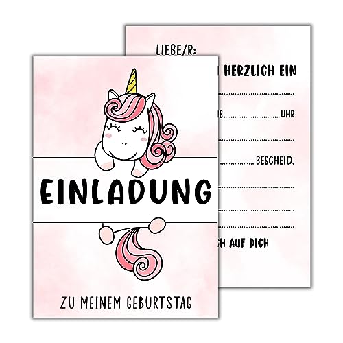 WBdesignz 12x Einladungskarten zum Mädchen Kindergeburtstag - Einhorn Einladung zur Geburtstagsfeier Mädchen - Niedliche Einhorn Partyeinladung für Kinder (DIN A6) von WBdesignz