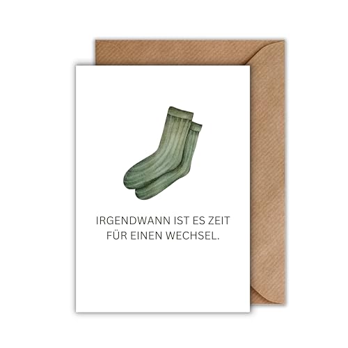 WBdesignz Abschied Karte mit Umschlag - Abschiedsgruß für Kollegen “Irgendwann ist es Zeit für einen Wechsel” Stricksocken Abschiedsgeschenk Neuanfang Jobwechsel Richtungswechsel (DIN A6) von WBdesignz