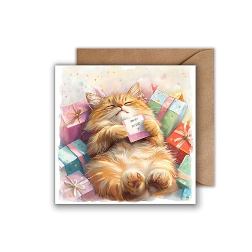 WBdesignz Geburtstag Karte mit Umschlag - Geburtstagskarte Bin ich zu spät? Katze Glückwunsch Verspätet Vergessen Verpasst Nachträglich Alles Gute Happy Birthday (125 x 125 mm) von WBdesignz