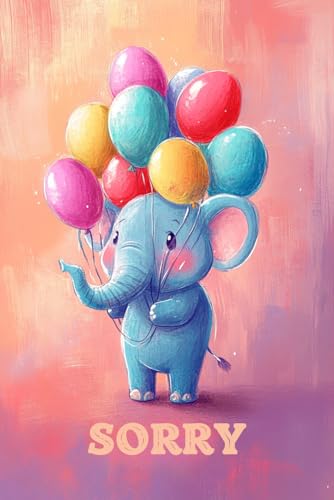 WBdesignz Entschuldigung Karte mit Umschlag - Sorry-Karte Wiedergutmachung Versöhnungskarte Reuekarte Elefant mit Luftbalons Tiere Acrylfarben (DIN A6) von WBdesignz