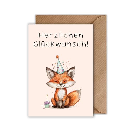 WBdesignz Charmante Geburtstag Karte mit Umschlag - Schöne Geburtstagskarte “Herzlichen Glückwunsch!” Herzliche Geschenkkarte zum Geburtstag Happy Birthday Karte (DIN A6) von WBdesignz