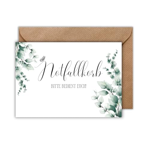 WBdesignz Elegante Notfallkörbchen-Karte - Notfallkörbchen - Bitte bedient euch - Stilvolle Hinweiskarte für Gäste Hochzeiten, Taufen und Geburtstage Nette Geste (DIN A6) von WBdesignz