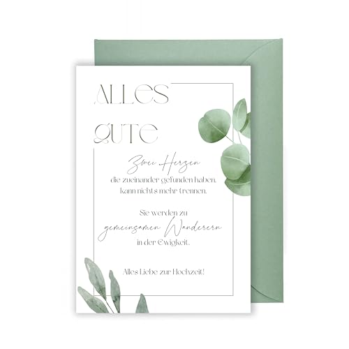 WBdesignz Eucalyptus Hochzeit Karte mit Umschlag - Verlobung Eukalyptus Hochzeitskarte mit Text Hochzeitsjubiläum Glückwunsch zur Hochzeit (DIN A6) von WBdesignz