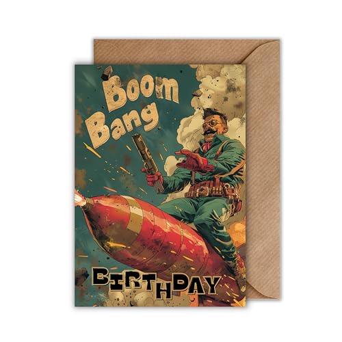 WBdesignz Explosive Geburtstagskarte mit Umschlag - Boom Bang Birthday Lustiger Geburtstagsgruß Retro Glückwunschkarte für Freunde Familie und Mutige Abenteurer (DIN A6) von WBdesignz