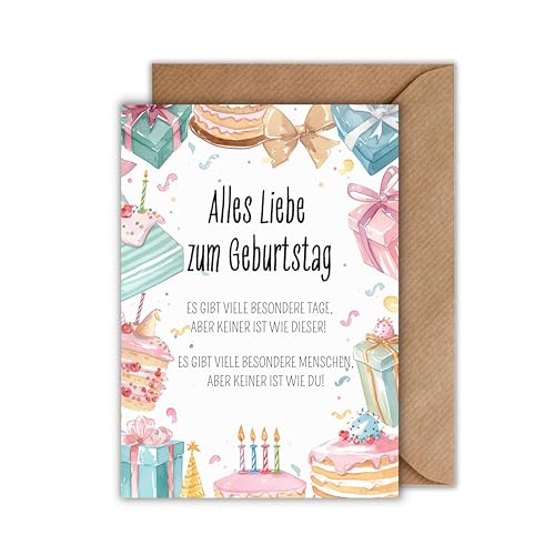 WBdesignz Fröhliche Geburtstagskarte mit Umschlag - Alles Liebe zum Geburtstag Herzlicher Geburtstagsgruß Farbenfrohe Glückwunschkarte für Freunde, Familie und Kollegen (DIN A6) von WBdesignz