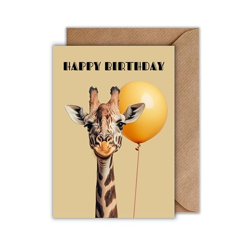 WBdesignz Geburtstag Karte mit Umschlag - Geburtstagskarte “Happy Birthday” Giraffe Luftballon Glückwunschkarte Geschenkkarte zum Geburtstag (DIN A6) von WBdesignz